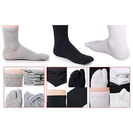 Sewroro 3 Pairs Toe Socks Cotton Socks Elastic Cotton Tabi Socks Tabi Toe Socks Unisex Socks for Men Women (White+ Grey+ Black)