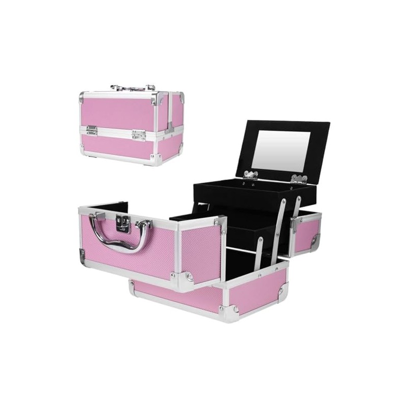 Estuche de Maquillaje Profesional de 3 Niveles con Espejo, Organizador