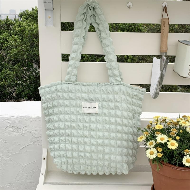 Petit-Germe Popcorn Bag, Tote Bag, Waffle Bag, 05.pale green