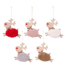 HERZONE 5 x Christmas Tree Elk Pendants Christmas Pendant Decoration Felt Elk Christmas Decoration Decoration for Christmas Tree, Holiday, Party Decoration (Colourful Elk-A)
