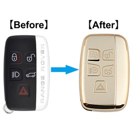 QIULIFAN Key Cover for Land Rover Range Rover Discovery Sport Defender Evoque Velar Jaguar XF XE XJ XJL F-pace F-type 5 Button TPU Key Case with Keyring, Gold