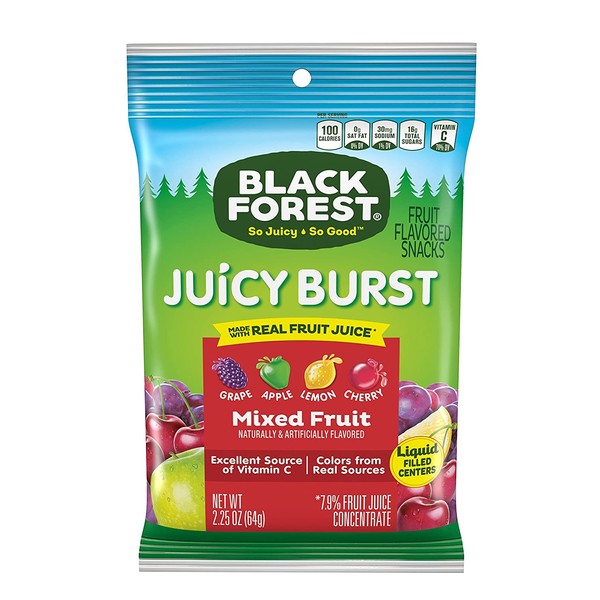 Black Forest Juicy Burst Fruit Snacks, Mixed Fruit, 2.25 Ounce, Pack of 48