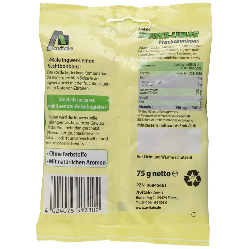 Avitale Ingwer-Lemon Fruchtbonbon, 5er Pack (5 x 75 g)