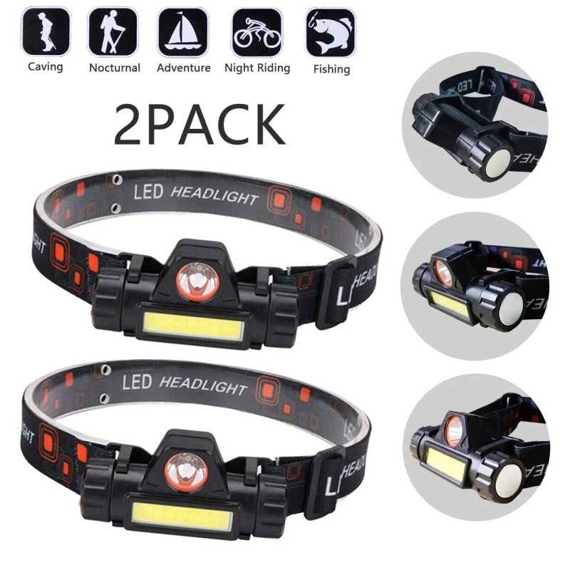 2x 1200000LM LED Headlamp Rechargeable Headlight Zoom Head Torch Lamp