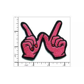 Patchwork Paradise Pink W Hand Gesture Embroidered Iron On Patch DIY Streetwear Apparel