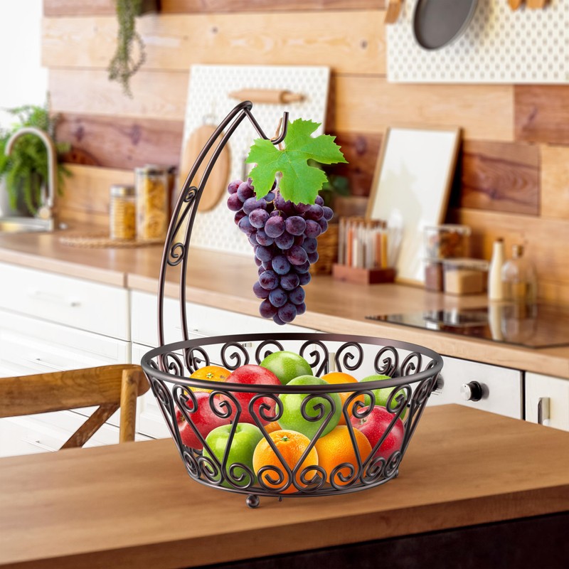 SimpleHouseware Fruit Basket Bowl with Banana Tree Hanger, Bronze