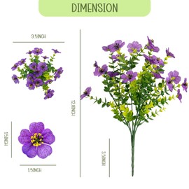 VDVST Artificial Flowers for Outdoors, 10 Bundles UV Resistant Artificial Outdoor Flowers, Not-Fading Silk Faux Flowers for Outdoor Planters for Spring Summer Home Garden Porch Decor, Purple