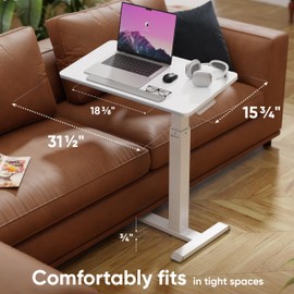 ONKRON Mobile Laptop Cart with Load up to 17.6 lbs, Height Adjustable Laptop Cart with Hidden Wheels - Tilting Portable Workstation/Overbed Bedside Table with Wheels/Rolling Desk for Couch White