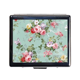 Silver Vintage Pill Box 7 Day Metal Pill Box with Mirror and 8 Compartments Cute Travel Pill Organizer for Purse (Vintage Floral)