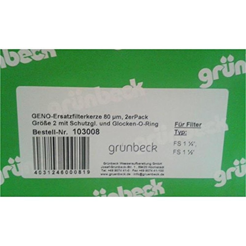 Grünbeck ERSATZFILTERKERZE103008 With Protective Dome Bell Seal Gaskets