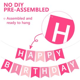 RICHHHA Pink Happy Birthday Banner Pre-Strung Birthday Decorations Birthday Party Backdrop Sign Garland Party Supplies for Women Men Boys Girls,NO-DIY