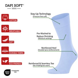 Dafi soft 4 Pairs Men's Seamless Toe Cotton Socks - Premium Comfort, Made in Turkey, Size 9-12 uk, Light Blue
