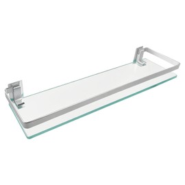 Lumclaw Bathroom Shelf Glass Shelves 23-Inch Floating Tempered Glass Shelf Rectangular Aluminum Wall Mounted Silver Polished Shelves for Kitchen Organizers