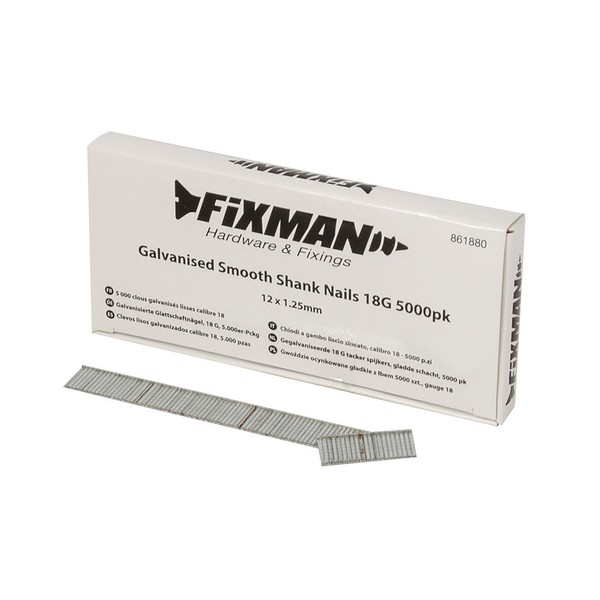 Fixman 861880 Galvanised Smooth Shank Nails 18G 5000pk 12 x 1.25 mm