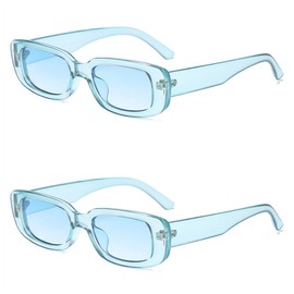 IKANOO Retro Rectangle Sunglasses for Women Men Small Square Frame Trendy Y2K 90’s Black Sunglasses (Blue-Blue)