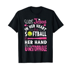 Jesus In Her Heart Softball Hand Funny Pitcher Gift For Her T-Shirt
