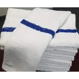 New 24 Large White and Blue Stripe 24x48 Soft Blue Stripe Bath Towels Pool Spa Gym Hotel Motel Rental Room Soft Super Water Absorbent by Towels N More