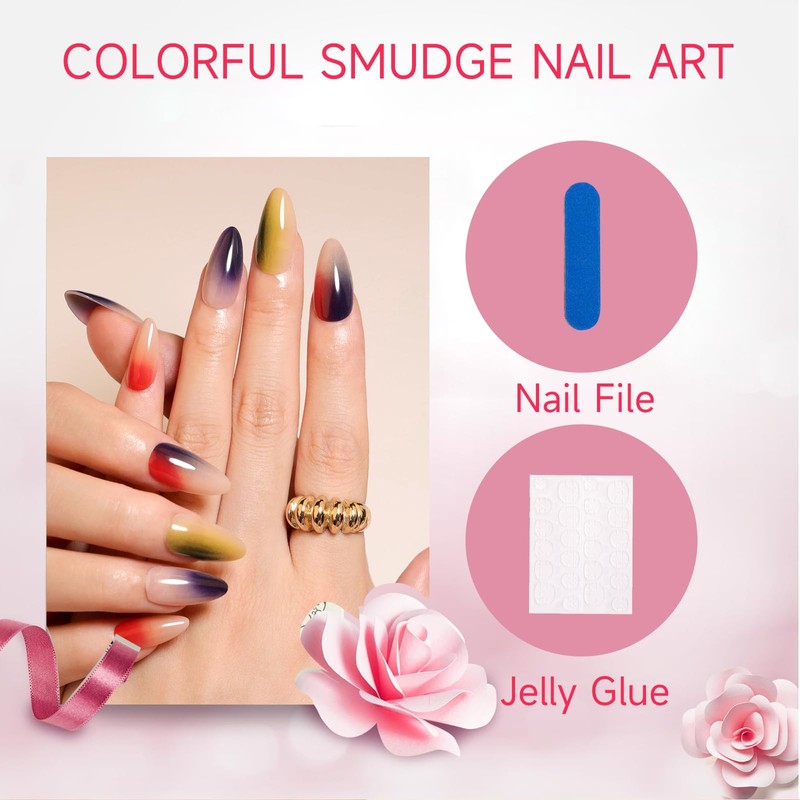 GlamRays 24 Pieces Pink Medium Rainbow Gradient Almond False Nails