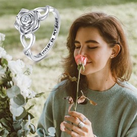 ZOEXUE Sterling Silver Rose Cremation Rings for Ashes for Women Flower Urn Ring to Put Ashes In Forever In My Heart Memorial Ashes Loved Ones Jewelry Urns Ring for Mom