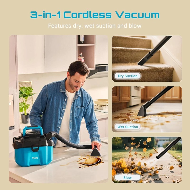 Seesii Wet Dry Vac cordless, 2.6 Gallon Small Shop Vacuum