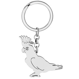 Stainless Steel Cockatoo Parrot Key Chains Tropic Birds Animals Wallet Keyring Jewelry For Women Door Car Keys Charms Gifts (Silver)