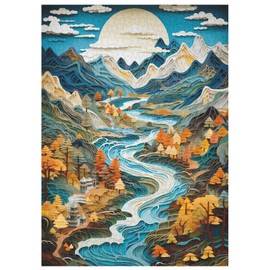 Landscape Puzzles for Adults 1000 Pieces, Nature Mountain River Jigsaw Puzzle, Impossible Paper Cut Art Puzzles Scenery