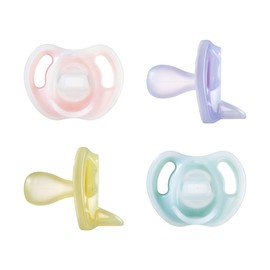 Tommee Tippee Ultra-Light Silicone Pacifier, Symmetrical One-Piece Design, BPA-Free Silicone Binkies, 6-18 Months, Pack of 4 Pacifiers, Pink, Violet, Yellow & Green