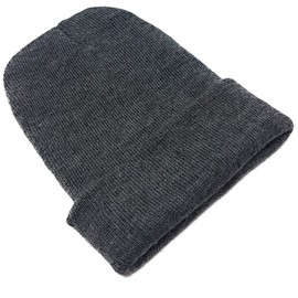 Beanie Hat Mens Ladies Womens Unisex Slouch Winter Woolly Turn Up Knitted (Dark Grey)