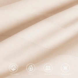 100% Egyptian Cotton Standard Pillow Protectors Set of 4, 400 Thread Count Sateen Weave Cooling Pillowcase, Easy Care Zippered Style Pillow Covers (4 Pack, Stripe-Beige,Standard)