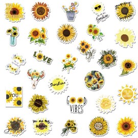 Cute Sun Flower Stickers for Water Bottles 50 pcs, Waterproof Vinyl Fresh Stickers for Teens, Girls, Kids, Graffiti, Cool Trendy for Laptop Guitar Camera Phone Luggage