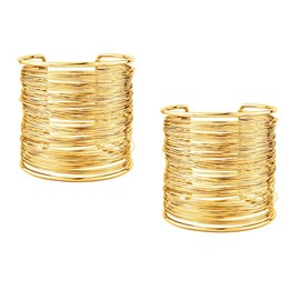 Pingyongchang 2 Pcs Cuff Bangle Bracelet for Women Open Wide Wire Bracelets Set Gold Wrist Cuff Wrap Bracelet Adjustable Classic Bohemia Birthday Gift, Medium, Metal, no gemstone