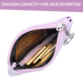 TIESOME Coin Purse, Rhombus Embroidery PU Zipper Coin Purse Portable Wallet Short Ladies Coin Purse Zippered Keychain Mini Coin Bag for Women & Men Coin Wallet (Purple)