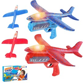 AUERQXZ 4 Piezas Juguete Lanzador De Avión, Juguetes Planeador Volador para Niño con LED, Planeador De Espuma para Aviones De 2 Modos para niños 6-7 años