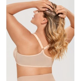 DELIMIRA Women's Front Closure Plus Size Full Coverage Lace Underwire Racerback Bra Beige 36DD
