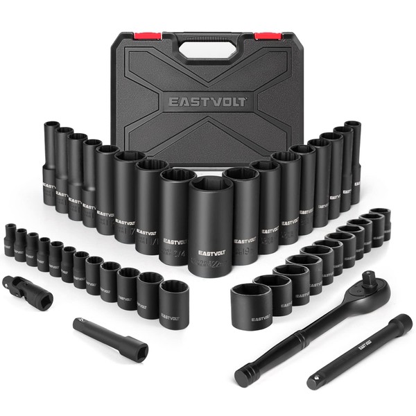 Eastvolt Mechanic Tool Kits, Drive Socket Set, 46 Pieces, with 72 Teeth Reversible Ratchet, Metric/SAE (ASK06)