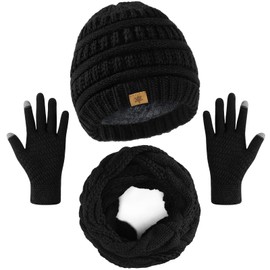 Winter Beanie Hat Scarf Gloves Set - Soft Warm Winter Clothes for Women, Touchscreen Gloves Thick Fleece Lined Hats Thick Neck Warmer for Women