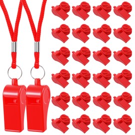 Aphumedc Lifeguard Whistle, 50PCS Red Emergency Whistle with Lanyard, Loud Clear Plastic Whistles Bulk for Coach, Referees, Training, Self-Defense, Lifeguard and Emergencies
