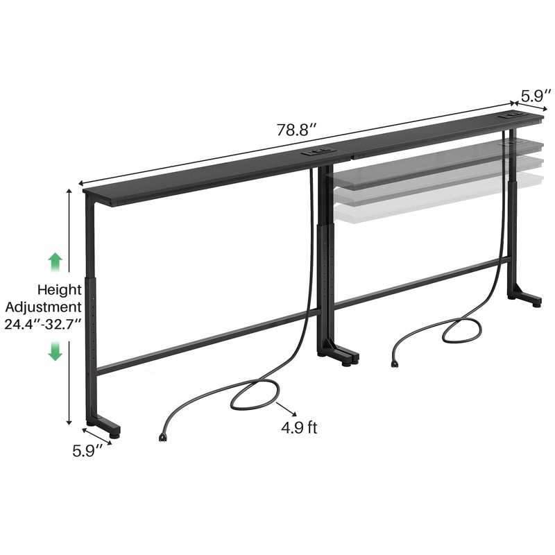 Kitstorack 2-Pack Black Narrow Console Table Behind Couch, Adjustable Height