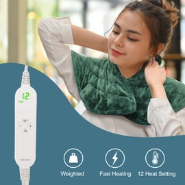 Heating Pad Gift Set of 4, Includes 18''x22'' Weighted Shoulder Heating pad + 12" x 24" Full Weighted Heating Pads for Back Pain + 12" x 24" Jade Stone Heating Pads + 19'' x 19'' Foot Warmer- GP03