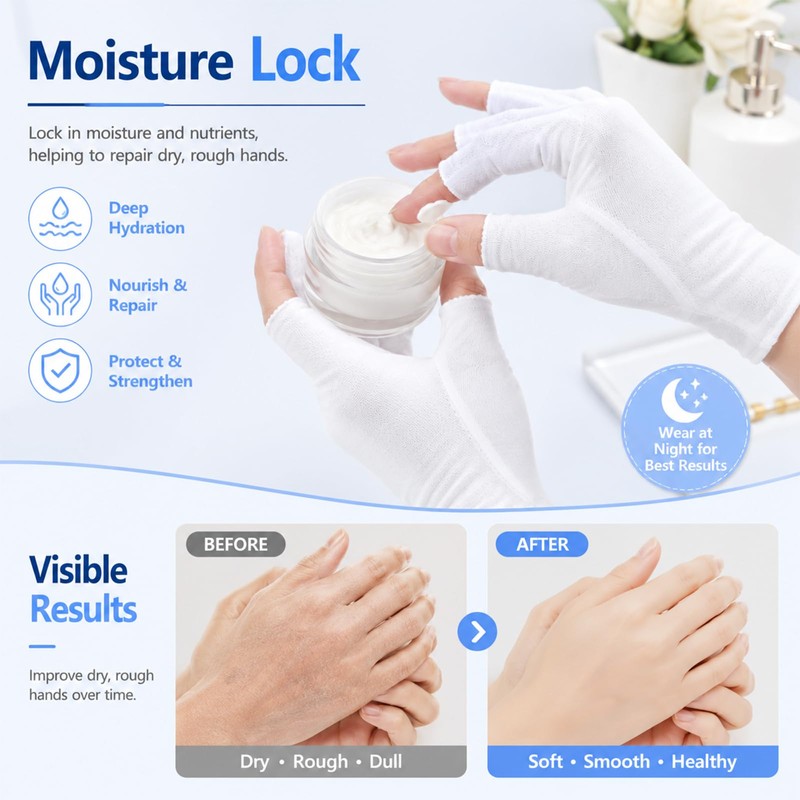 Thfaeyta 6 Pairs Fingerless Cotton Gloves Moisturising Adults Reusable White