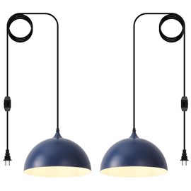 SESIMENT Blue Plug in Pendant Light 2 Packs 11.8inch, Farmhouse Pendant Light, Kitchen Pendant Light, Pendant Lights Kitchen Island, Hanging Lights with Plug in Cord for Kitchen 14.7 ft