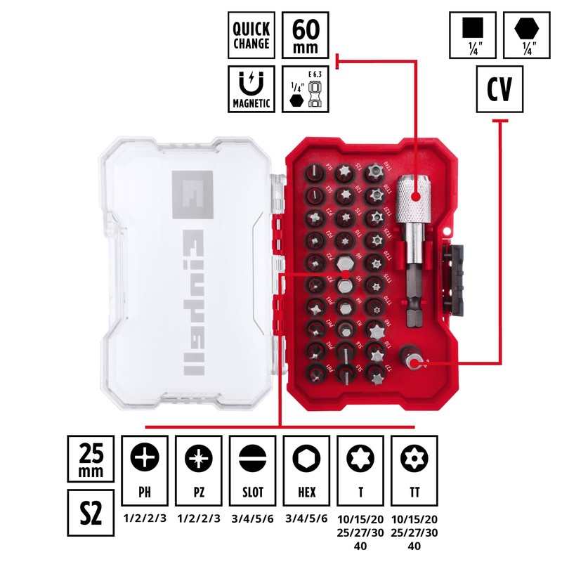 Original Einhell XS-CASE 32-Piece Bit Set (25 mm Bits, 60