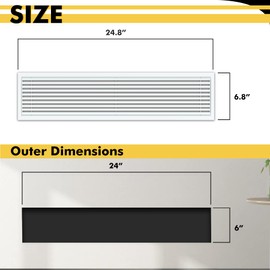Powrocket Linear Bar Air Grille 24" X 6", Aluminum Air Supply/Return Grilles,Easy Air Flow,Removable Grille/Door-HVAC Air Vent Cover,White[Outer Dimensions: 24.8"w X 6.8"h]
