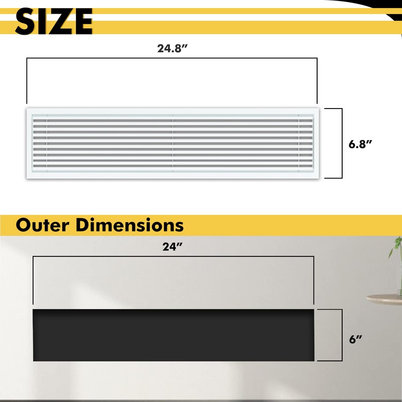 Powrocket Linear Bar Air Grille 24" X 6", Aluminum Air