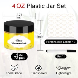 PeacePeo Plastic Jars with Lids, 4OZ Slime Containers 72Pcs Empty Clear Plastic Jars Refillable Plastic Cosmetic Containers with Screw On Lids for Kitchen Use Lotions & Beauty Products