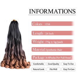 Luoyudu French Curl Braiding Hair 24 Inch Curly Braiding Hair Pre Stretched 75g/pack 8 Packs Bouncy Braids Hair for Black Women Hair Extensions (24inch,8 pack,C16)