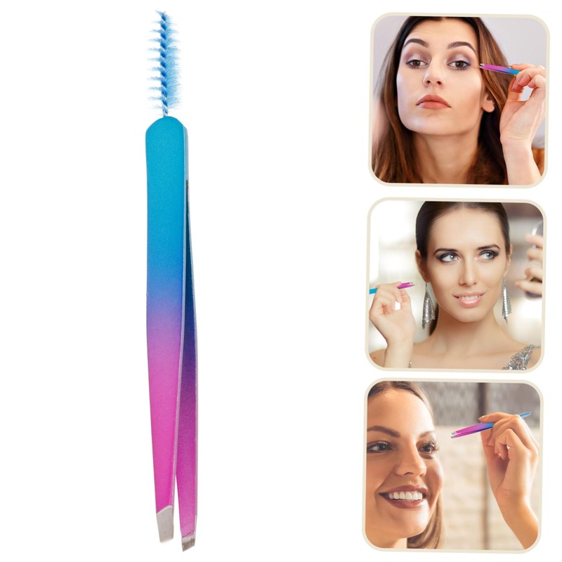 Baluue Stainless Steel Travel Eyebrow Tweezer with Brush Portable Eyebrow