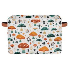Bardic Mushrooms Large Foldable Storage Baskets with Handles, Forest Fabric Collapsible Storage Bin Organizer Bag for Girls Storage Toy Home Pet Closets Offices Bedrooms