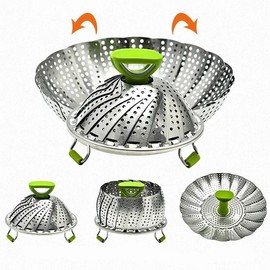 Steamer Basket - 7.09" to 11.02" Stainless Steel Vegetable Steamer Basket for Cooking Veggies/Fish Seafood/Boiled Eggs with Safety Tool,Adjustable Sizes to fit Various Pots