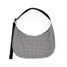 BAGGU Large Nylon Crescent Bag - Black & White Gingham